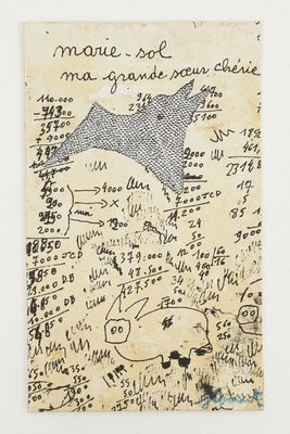 an old piece of paper with writing on it and a drawing of a fish