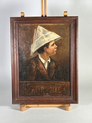 B. ALVAREZ (XIXe-XXe siècles). "Gavroche", 1898. Huile sur toile titré - Photo 1