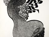 a black and white drawing of a woman with a flower in her hair