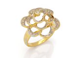 a gold and diamond ring with a flower design