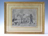 une image représentant un dessin d'un homme et d'un cheval dans un champ