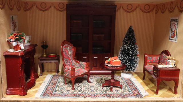Diorama. Composition miniature, dans une vitrine en bois, vitre e...