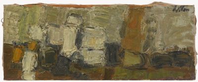 an image of a painting of a group of people standing in front of a wall