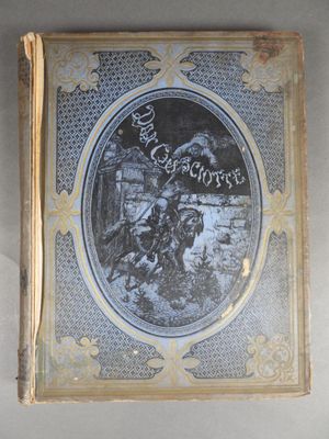 un vieux livre avec l'image d'un homme sur un cheval