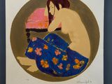 une image d'un tableau représentant une femme en robe bleue