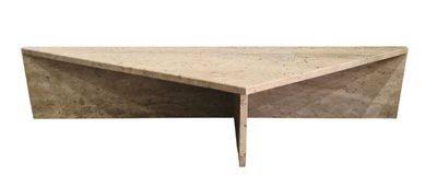 beige marble coffee table with a triangle shaped top
