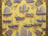 an image of a picture of a group of boats on a yellow background