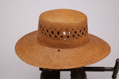 une image représentant un chapeau de paille fixé à une pince, sur fond blanc