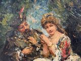 a painting of a man and a woman sitting at a table