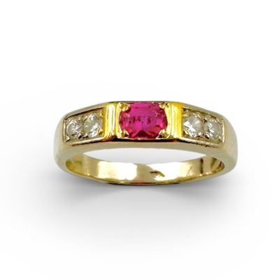 Bague en ors jaune et gris (750) centrée d'un petit rubis ta… - Photo 1