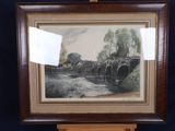 framed picture of a painting of cattle crossing a river