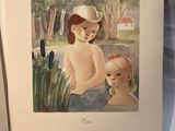 a picture of a painting of a woman and a child