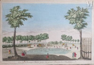a picture of a drawing of a park with people playing
