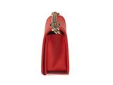 a red purse with a chain hanging from the handle