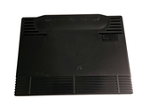 a close up of a black plastic tray on a white surface