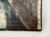 a painting on the wall of a building with a clock on it