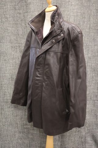 FACTORY   Manteau homme en cuir de vachette marron doublure en po...