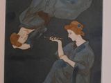 a picture of a painting of two women sitting on the ground