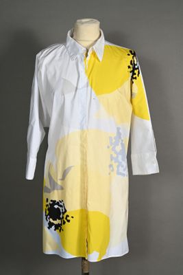 BOSS. Ample chemise en coton blanc imprimé de fleurs jaune/g…