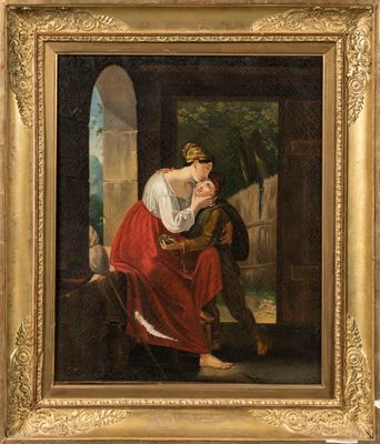 une image d'un tableau représentant une femme tenant un enfant sur ses genoux