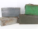 three old metal boxes stacked on top of each other