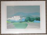 framed painting of a landscape with a castle in the distance