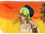 an image of a woman with green hair and a blue hat