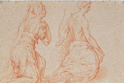 un dessin représentant deux femmes debout l'une à côté de l'autre