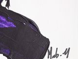 purple and black painting of a woman ' s legs with a purple shoe