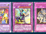 three cards of different types of pokemon cards on a blue background