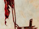 une peinture à l'huile représentant un landau recouvert d'un tissu rouge