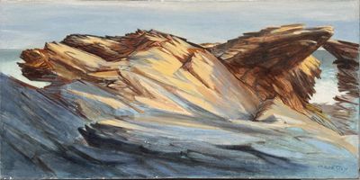 une image représentant une peinture d'une formation rocheuse dans l'océan