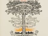 an old book with a drawing of a tree on it