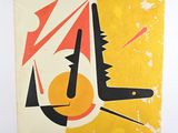une image représentant une peinture d'une horloge et d'un couteau sur fond jaune