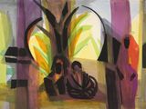 une peinture représentant un vase contenant des fleurs