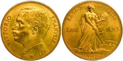 a gold sovereign coin with the image of a man and woman on it