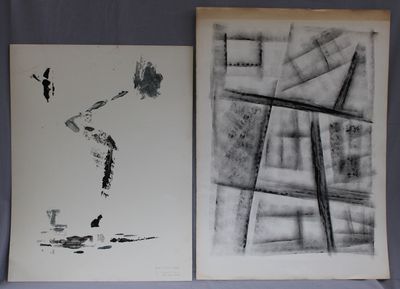 two black and white drawings of a man on a ladder