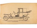 un vieux dessin représentant une vieille voiture sur un bout de papier