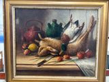 une photo d'un tableau représentant une nature morte avec des canards et des fruits