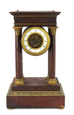 a clock that is sitting on top of a wooden stand