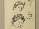 an image of a drawing of a woman ' s head with four different faces