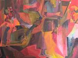 painting of a group of people playing instruments in a brightly colored room