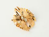 an image of a gold flower brooch with a diamond in the center