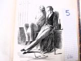 un dessin représentant un homme et une femme assis sur une chaise