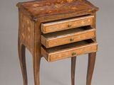 an image of a wooden table with two drawers on it