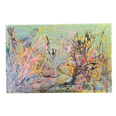 peinture abstraite représentant des fleurs dans un champ sur fond blanc