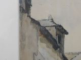 a painting on the wall of a building with a clock on it