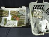 a plastic container filled with food and a plastic container filled with food