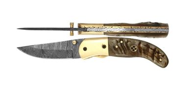 two knifes are sitting next to each other on a white surface