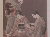 painting of a group of women in kimono robes sitting on the floor